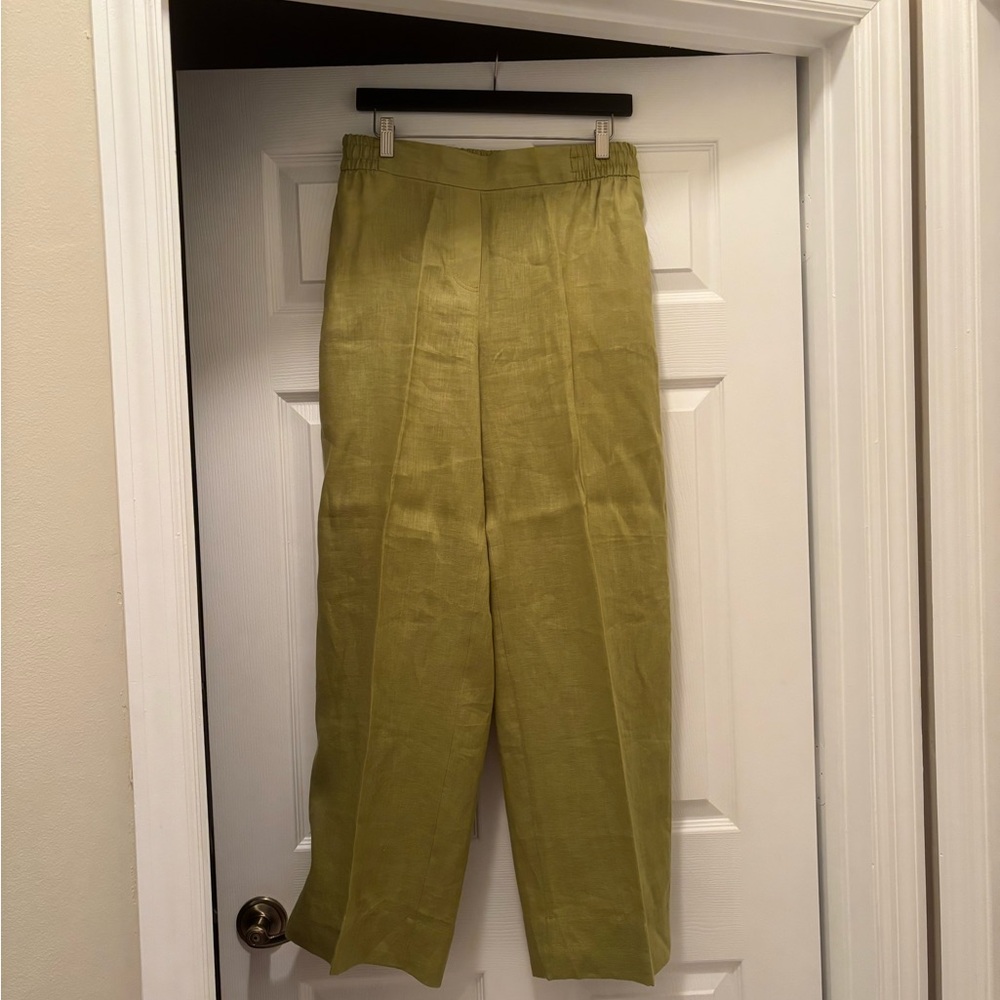 Zara Men's Light Olive Green Linen-Blend Trousers